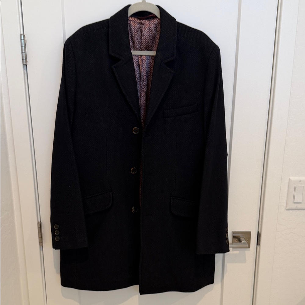 Ted Baker Men's Jacket Coat BALON Black Wool 3 Quarter Length Ted size 5 US XL